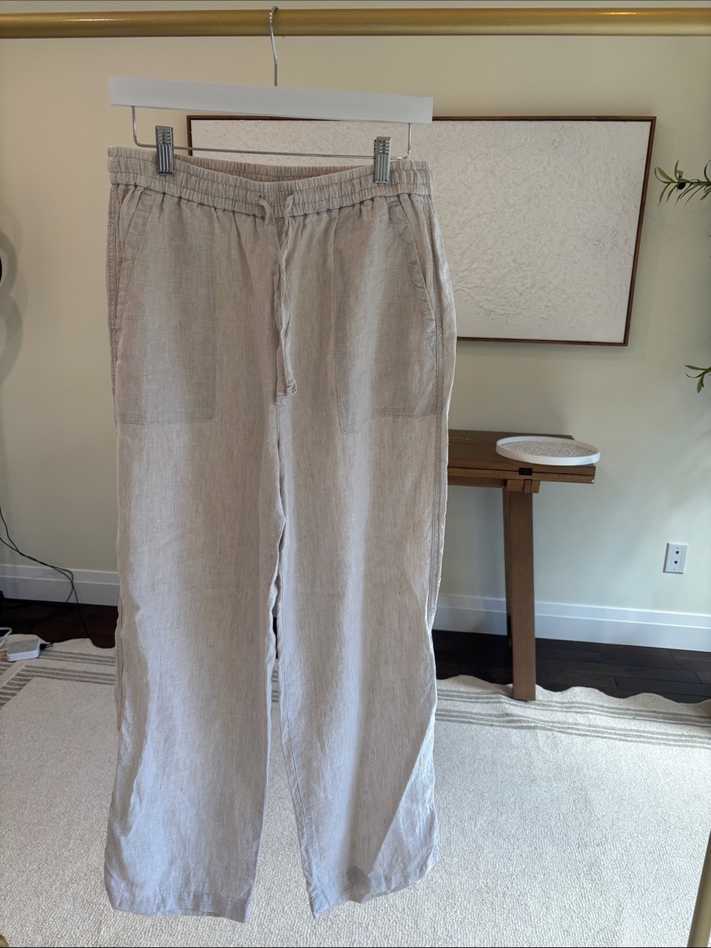 Banana Republic Mens Light Beige Linen-Blend Drawstring Pants